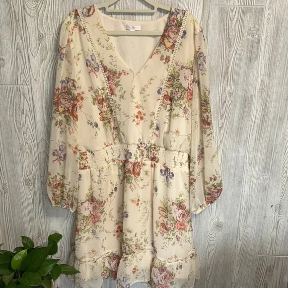 LC Lauren Conrad Floral Cream Dress - Picture 1 of 6
